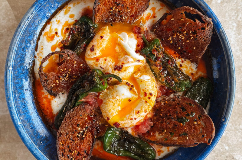Eggs With Yogurt, Tomatoes, And Padron Peppers